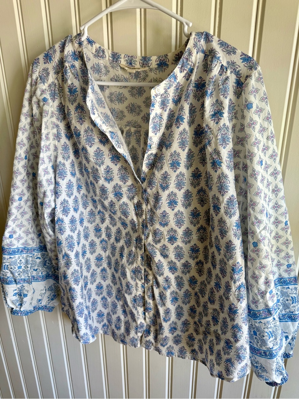 Lucky Brand Block Print Cotton Blouse